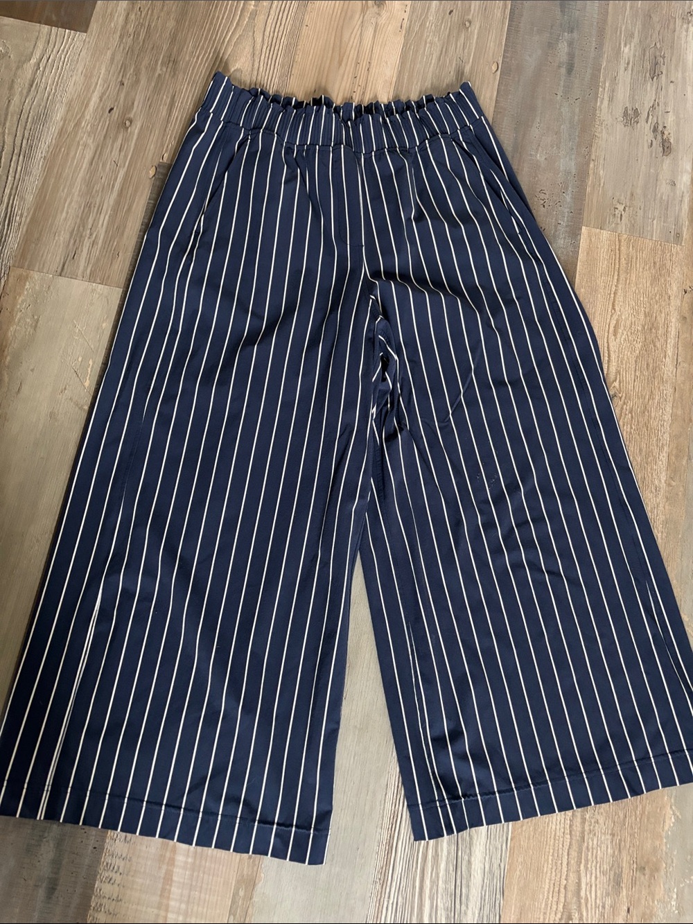 Navy Pinstripe Wide-Leg Pants